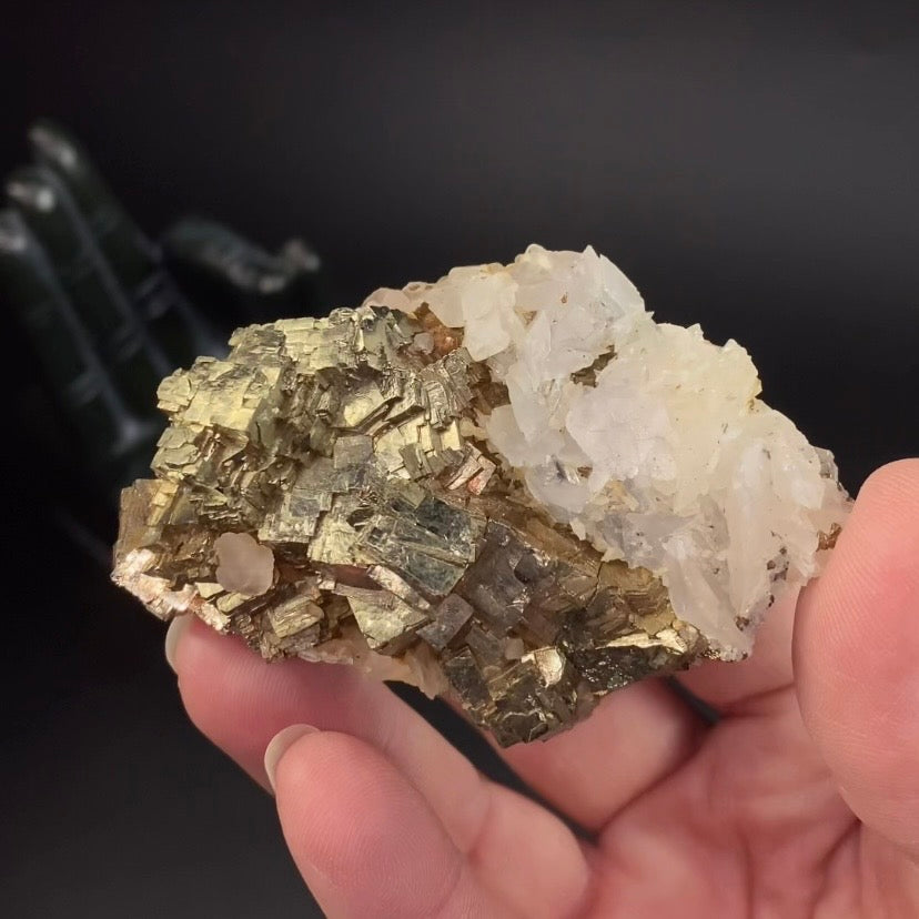 Cubic Pyrite & Fluorescent Calcite Cluster from Trepça Mines, Kosovo