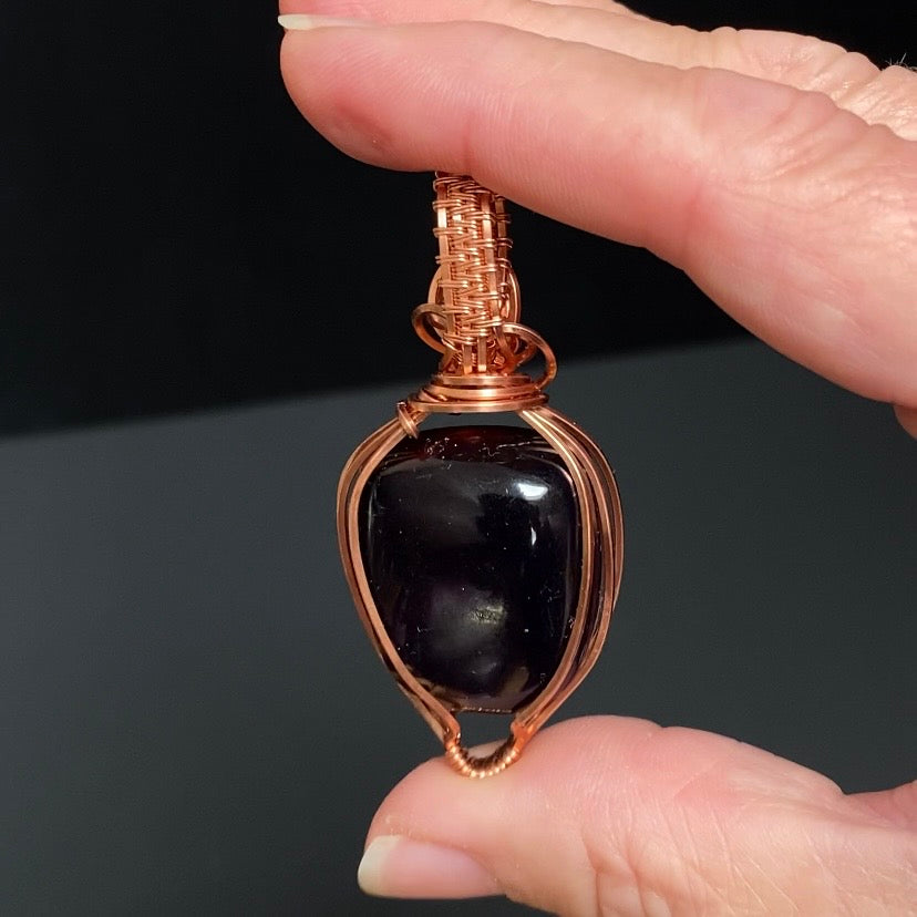 Honey Brown Sumatran Amber and Copper Wire Wrapped Pendant