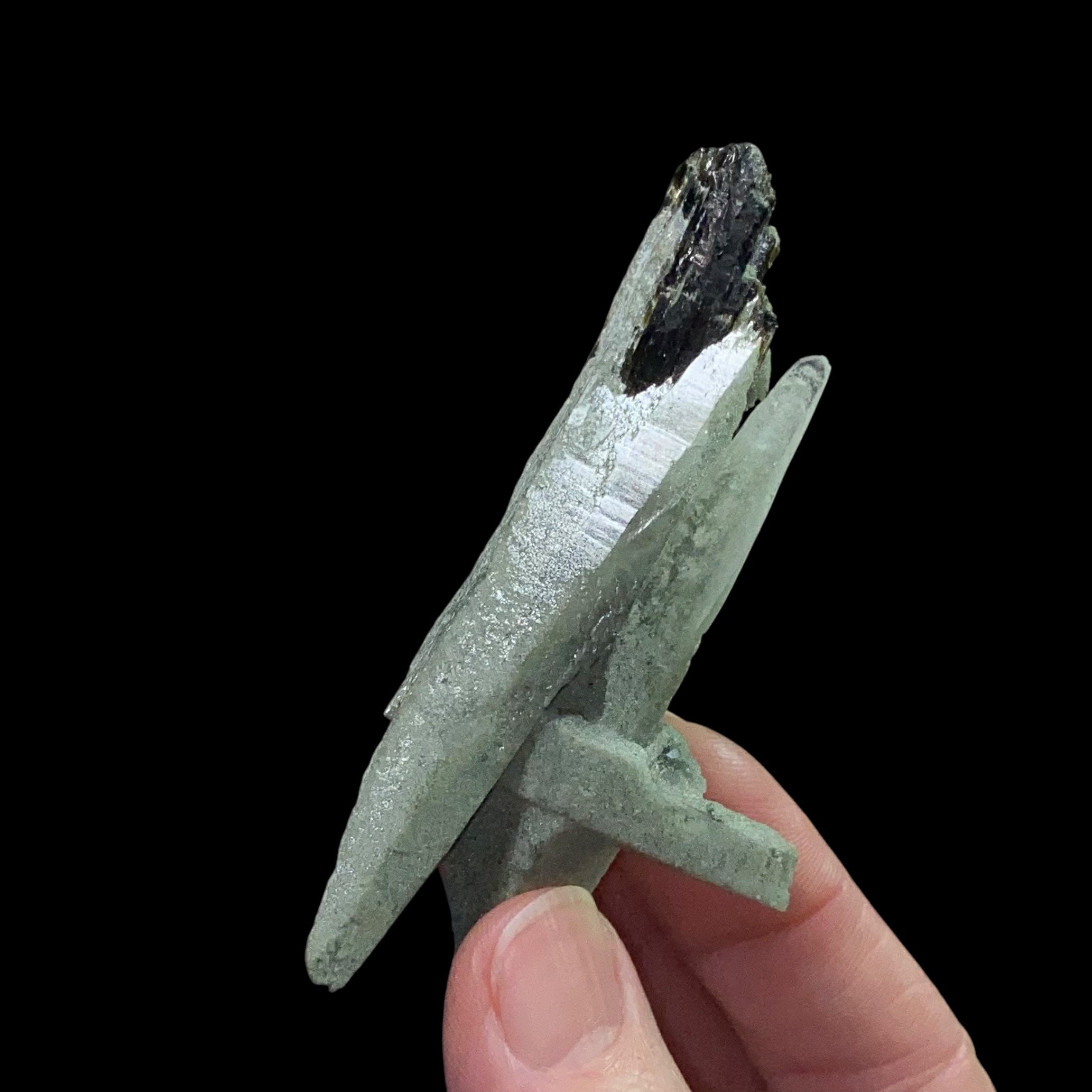 Epidote Crystal with Chlorite Included Laser Quartz Crystals