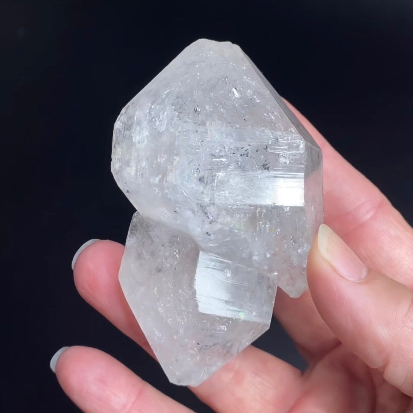 Double Terminated Inter Grown Clear Quartz Crystal with Rainbows
