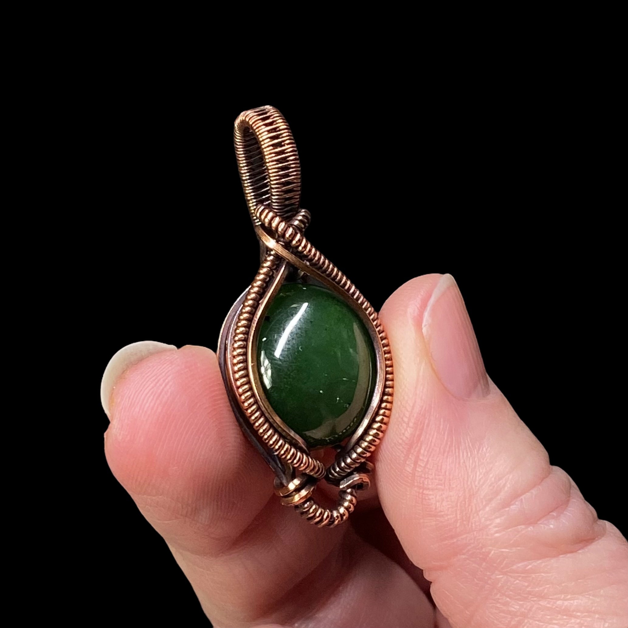 Nephrite Jade & Copper Wire Wrapped Pendant