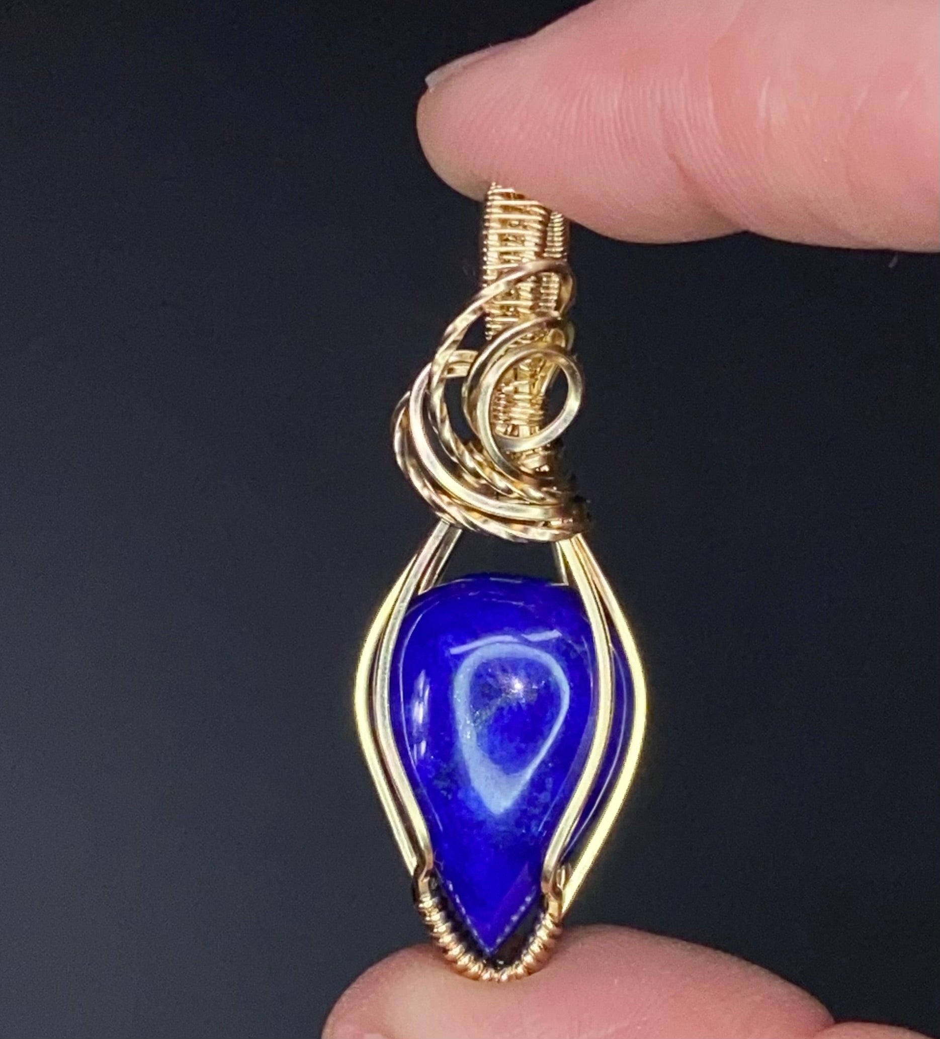 High Grade Lapis Lazuli & 14k Gold Filled Wire Wrapped Pendant