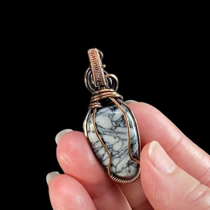 Pinolith Polished Tumble Stone & Copper Wire Wrapped Pendant