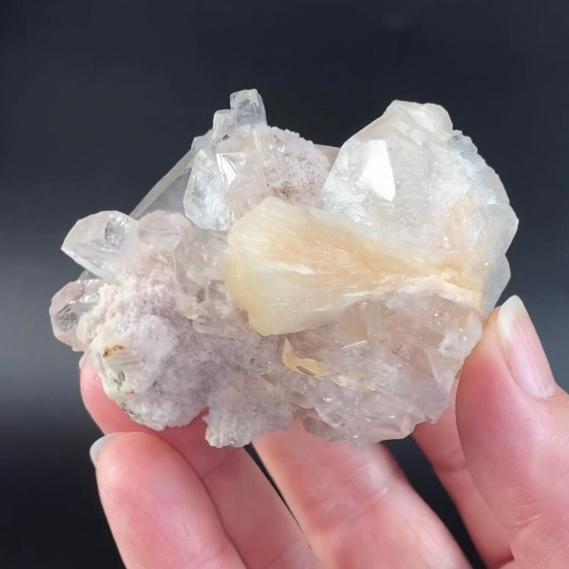 Clear Apophyllite Crystal Cluster with Stilbite