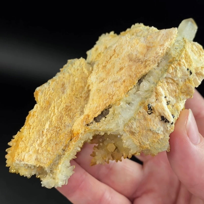 Unique Golden Quartz Specimen with Druzy Quartz on Matrix