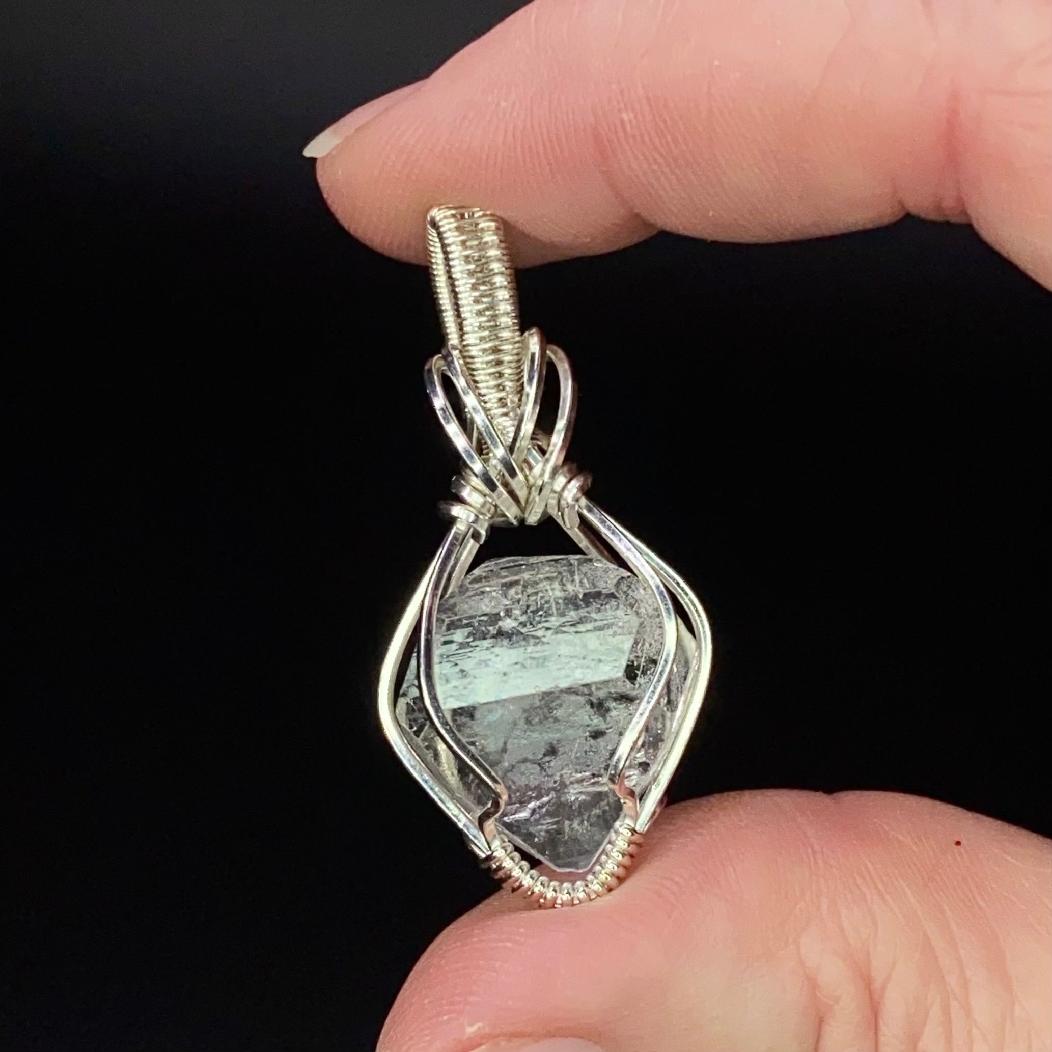 Raw Topaz Crystal & Sterling Silver Wire Wrapped Pendant