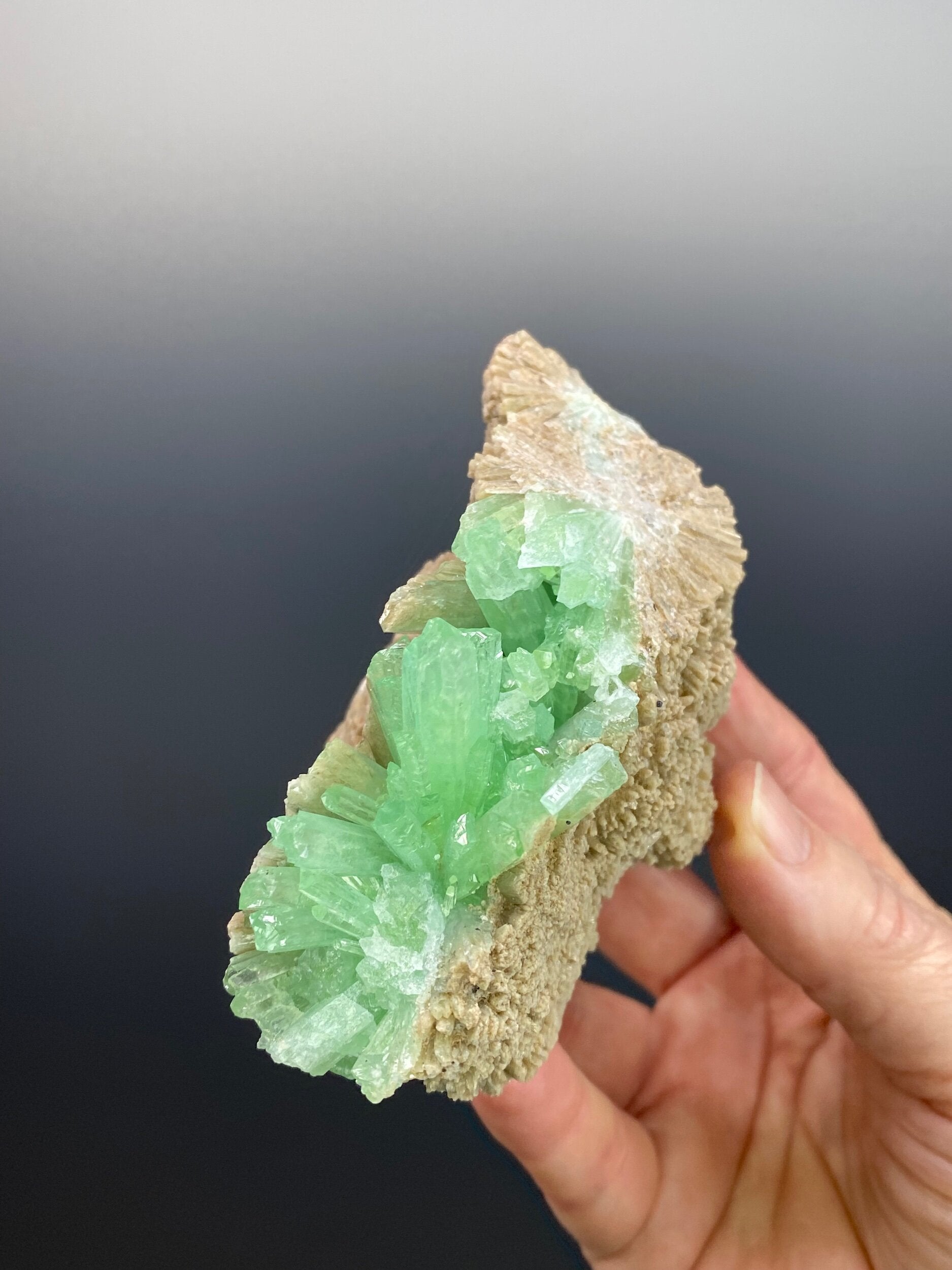 Green & Brown Radiating Aragonite Cluster - Green Areas Phosphorescent