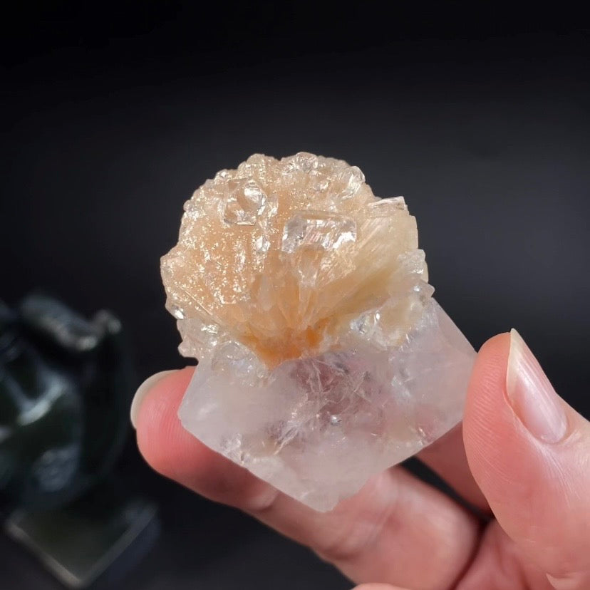 Clear Apophyllite Crystal with Peach Stilbite – Collector Mineral Specimen