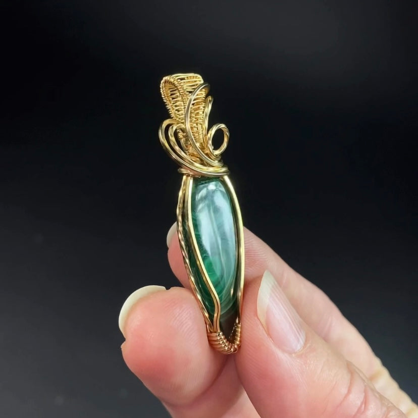 Malachite & 14k Gold Filled Wire Wrapped Pendant