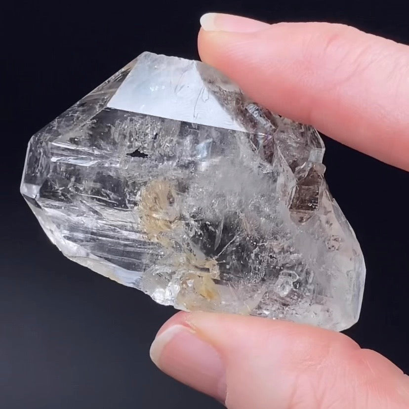 Double Terminated Tabular Fenster Quartz Crystal with 2 Moving Enhydro - Two Phase Inclusions