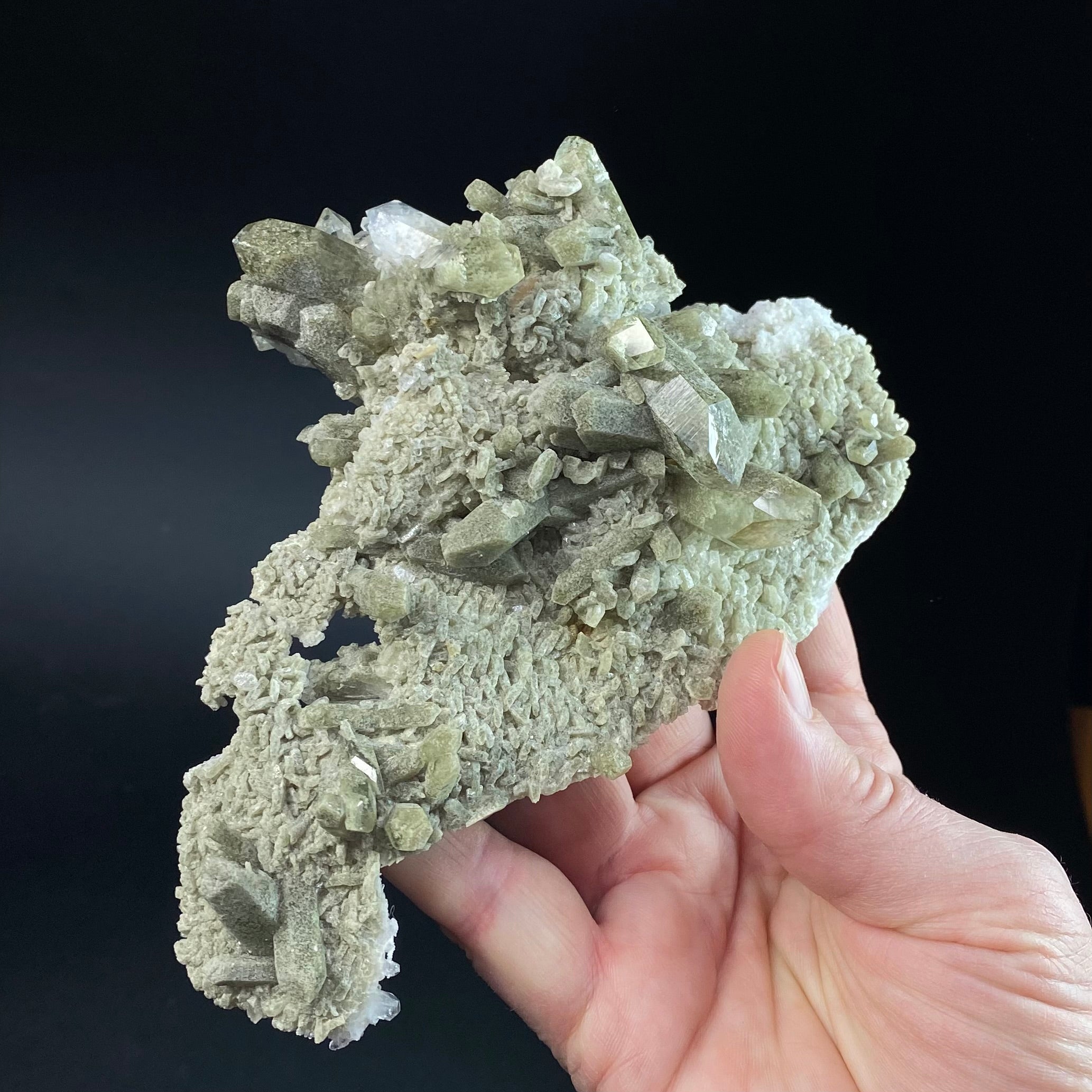 Chlorite Included Quartz Crystal Cluster with Pericline