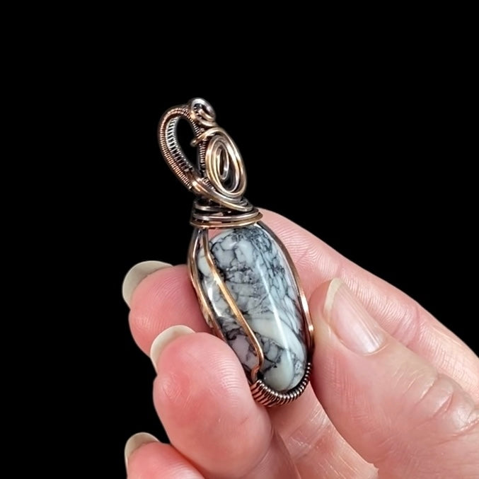 Pinolith Polished Tumble Stone & Copper Wire Wrapped Pendant