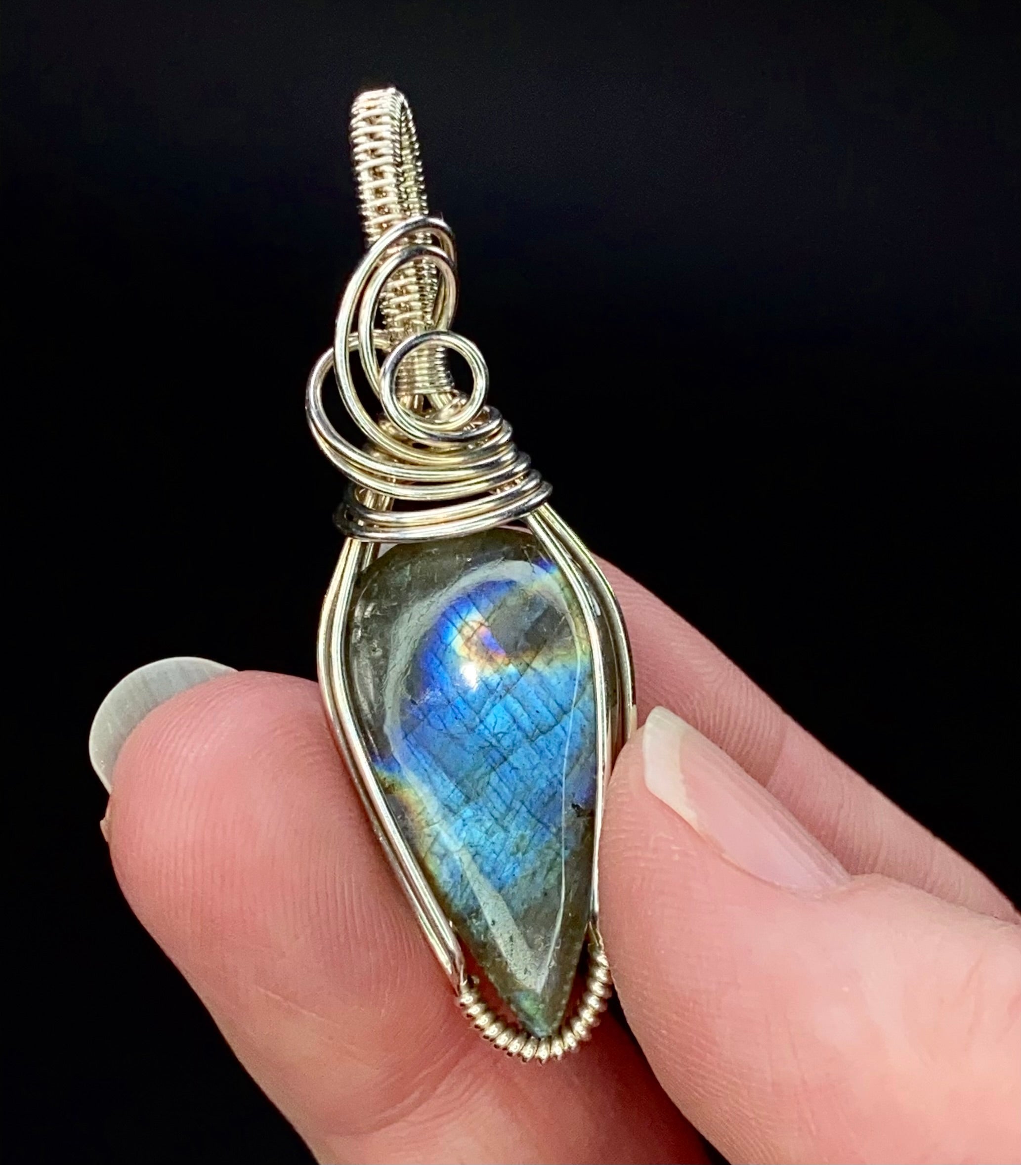 Labradorite & Sterling Silver Wire Wrapped Pendant, Natural Stone & Crystal Jewelry
