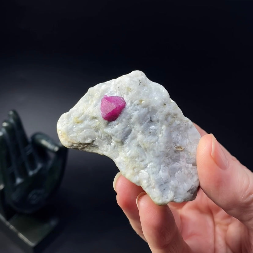 Pseudo Octahedral Natural Ruby Crystal on Marble Matrix, Jegdalek, Afghanistan