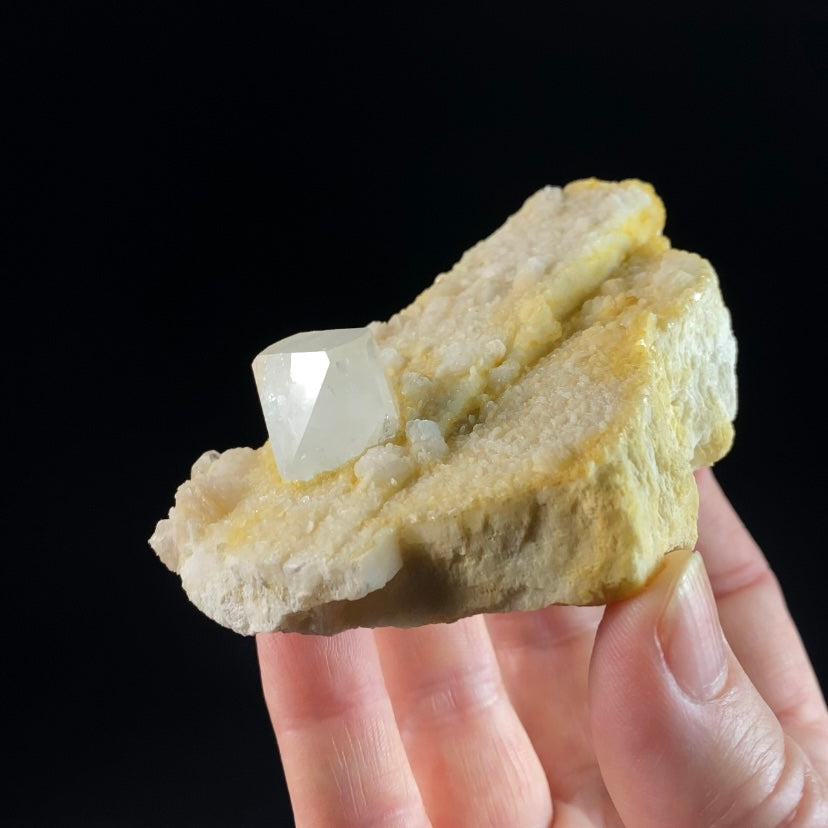 Clear Topaz with on Microcline Feldspar with Lepidolite Rosettes & Iron Oxide