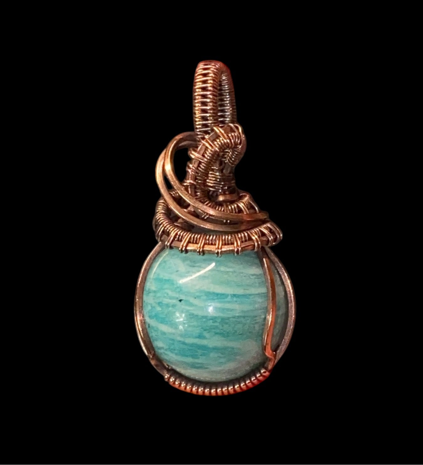 Amazonite Sphere and Copper Handmade Wire Wrapped Pendant