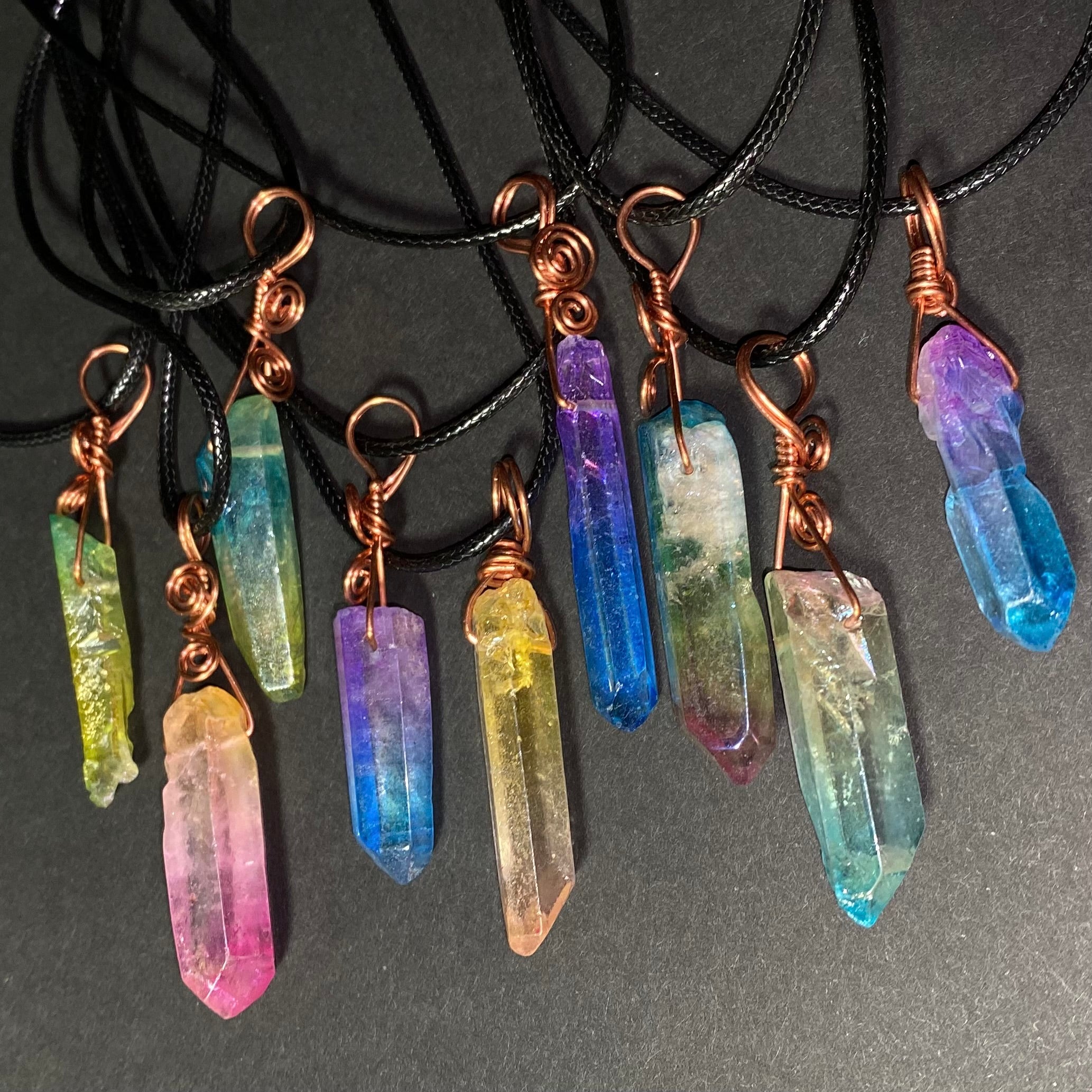 Raw Aura Quartz Crystal & Copper Simple Wire Wrapped Pendant
