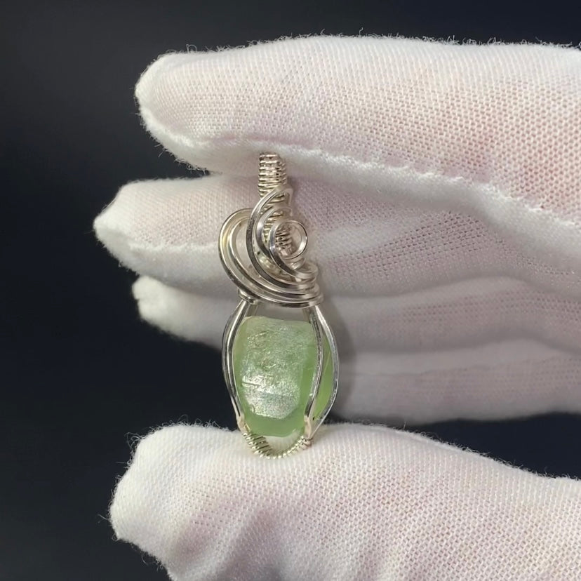 Terminated Raw Peridot and Sterling Silver Wire Wrapped Pendant