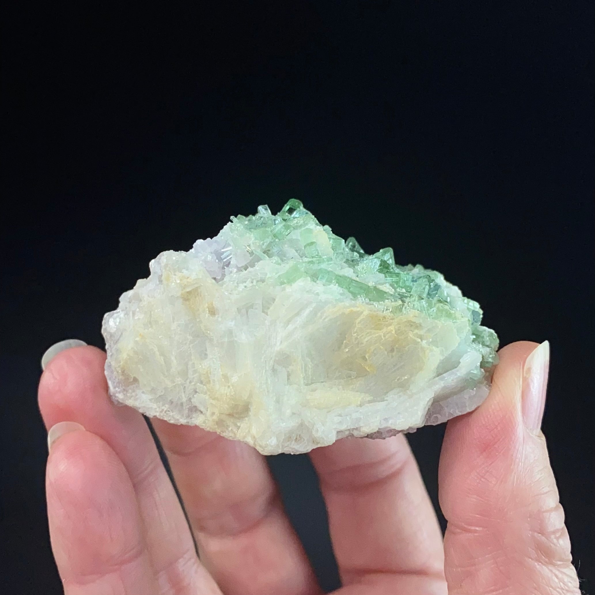 Green Tourmaline Cluster with Lepidolite