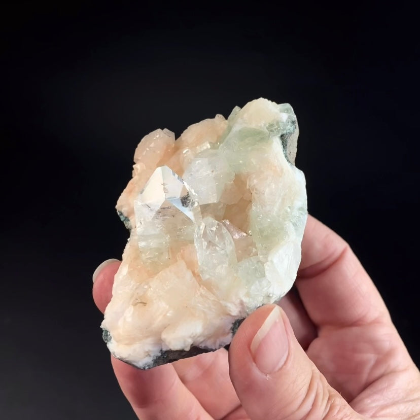 Clear and Green Apophyllite Crystals with Stilbite from Jalgaon, Maharashtra, India