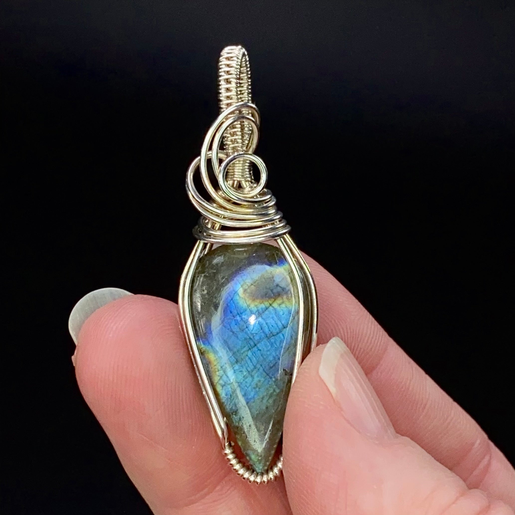 Labradorite & Sterling Silver Wire Wrapped Pendant, Natural Stone & Crystal Jewelry