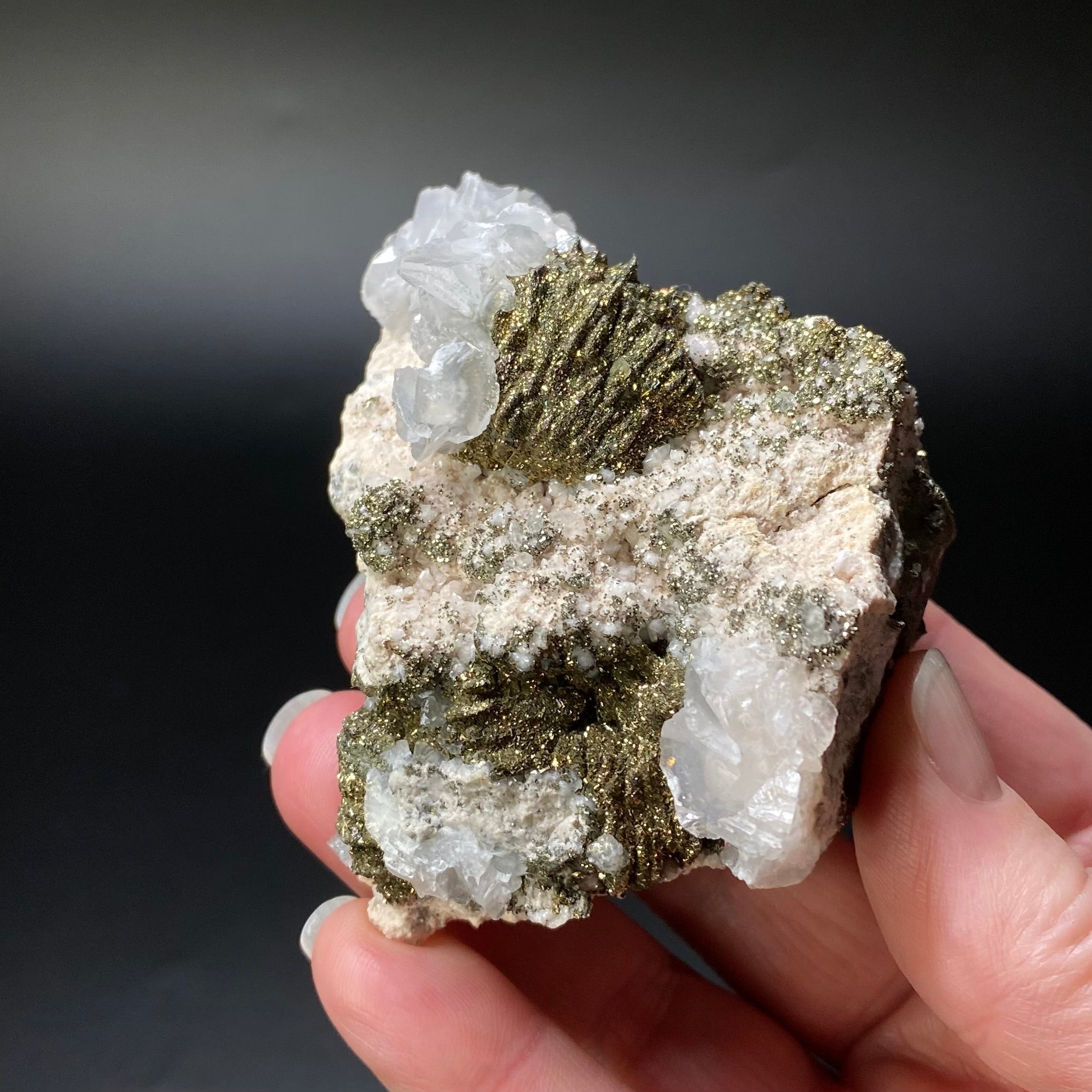 Pyrite After Pyrrhotite with Calcite & Rhodochrosite from Trepca Mine Complex, Kosovo