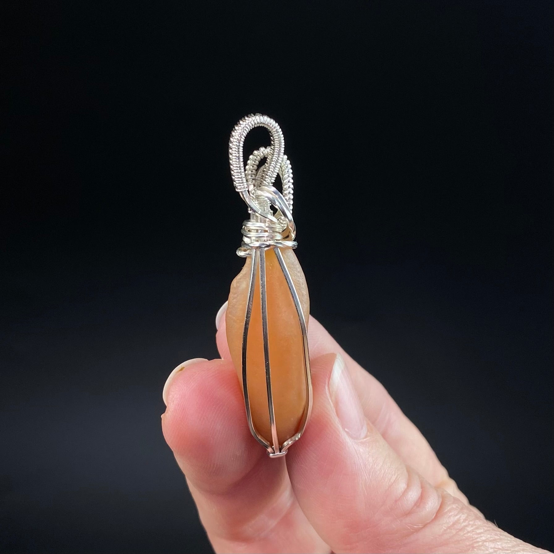 Gobi Desert Agate & Tarnish Resistant Argentium Silver Wire Wrapped Pendant