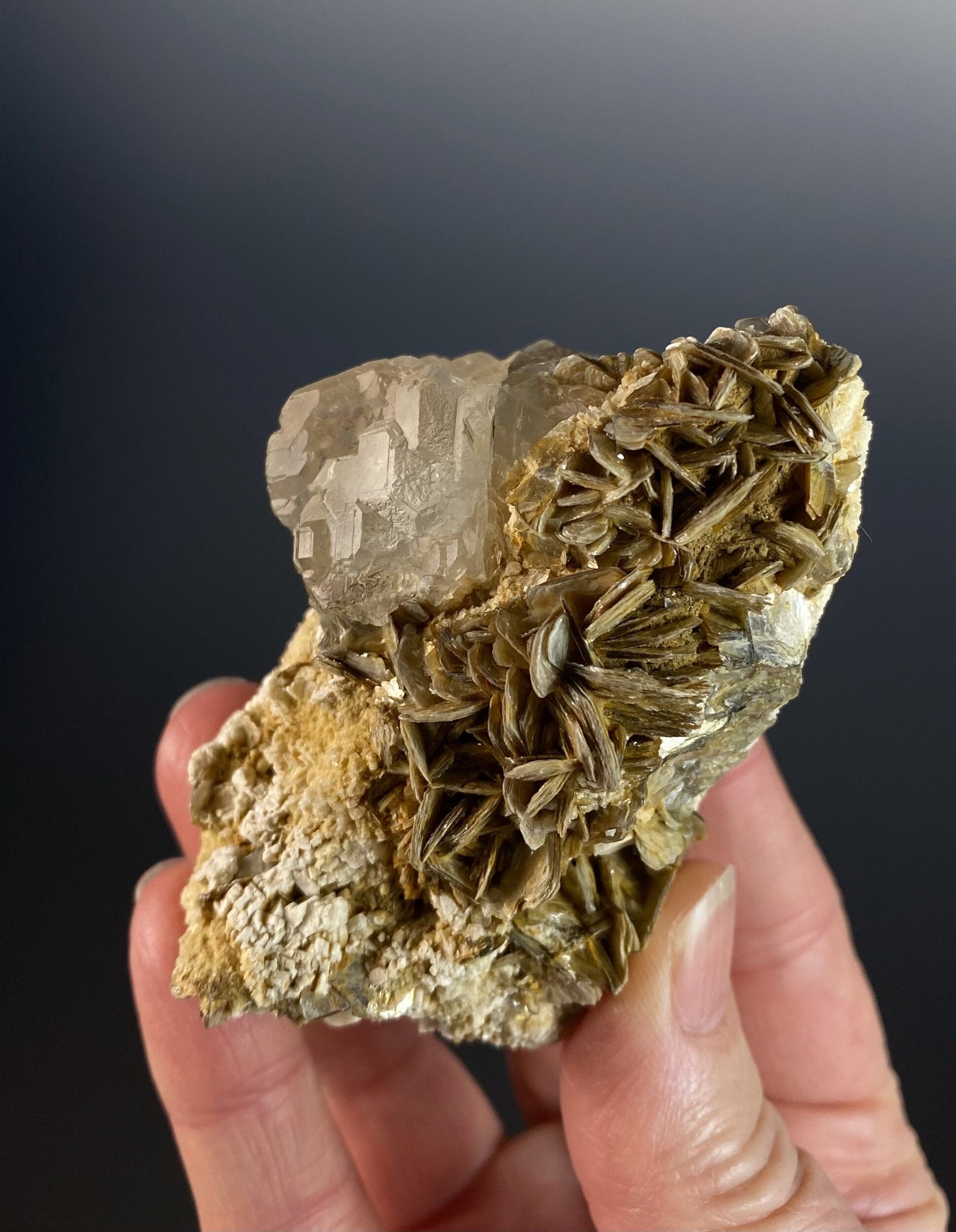 Fluorite Cluster With Mica and Pale Gray, Clear & Pale Pink Fluorite