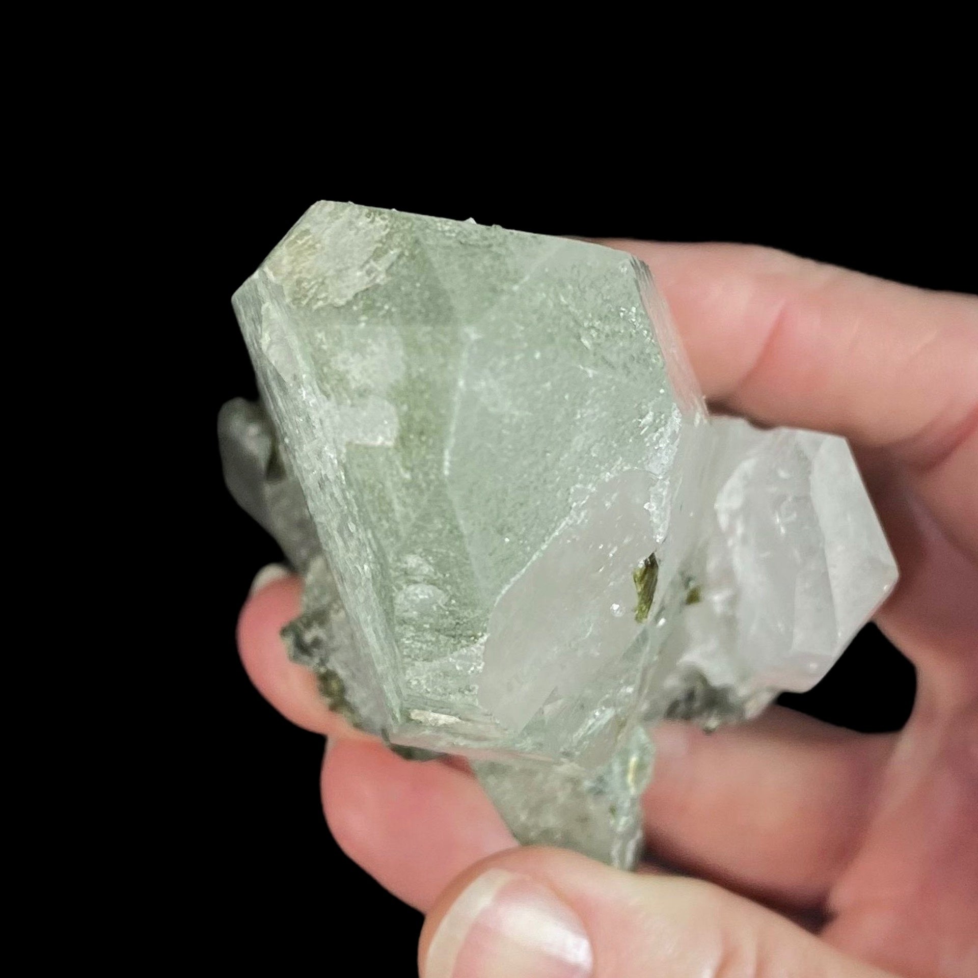 Chlorite Included Trigonal Habit Himalayan Quartz Crystal Cluster with Epidote Crystals, Hashupi, Pakistan