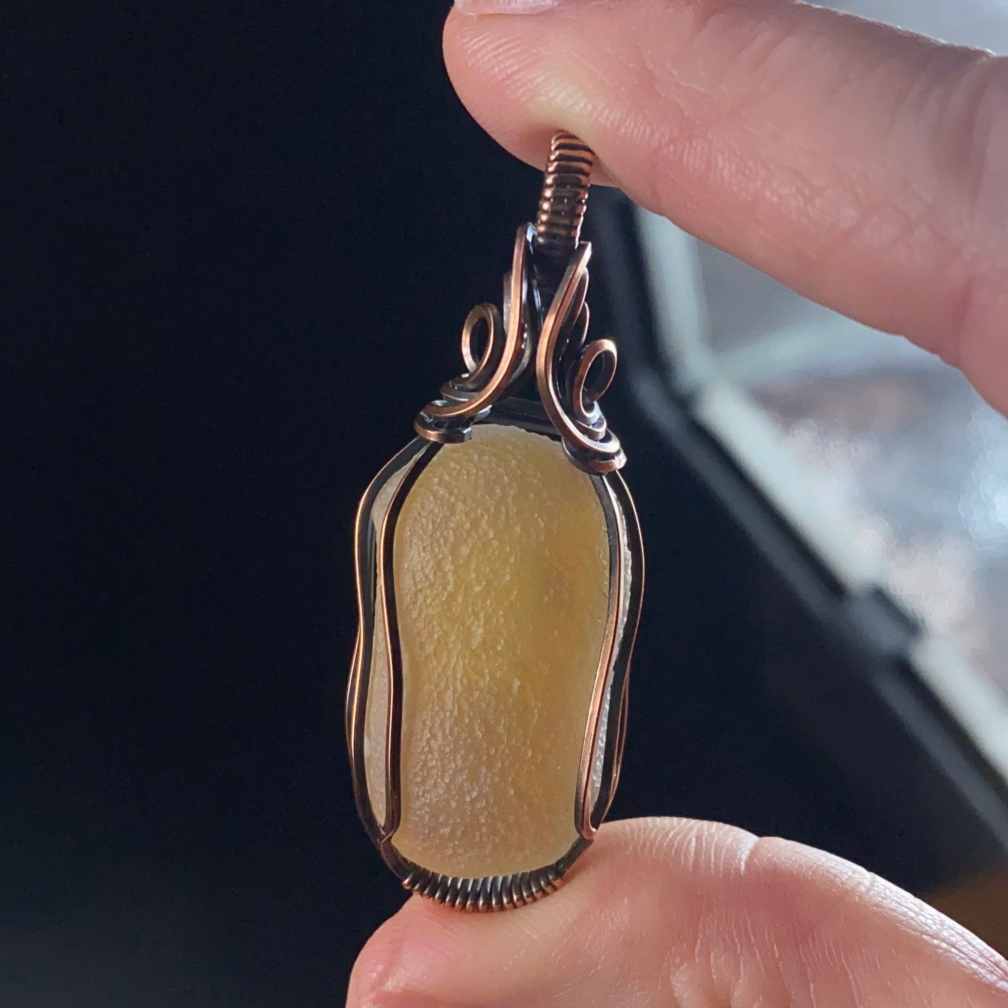 Gobi Desert Agate with Moving Sand Inclusions and Copper Wire Wrapped Pendant