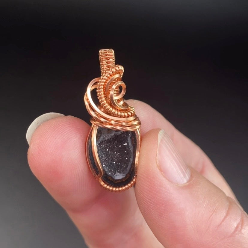 Matching Pair Tabasco Geode & Copper Wire Wrapped Pendants