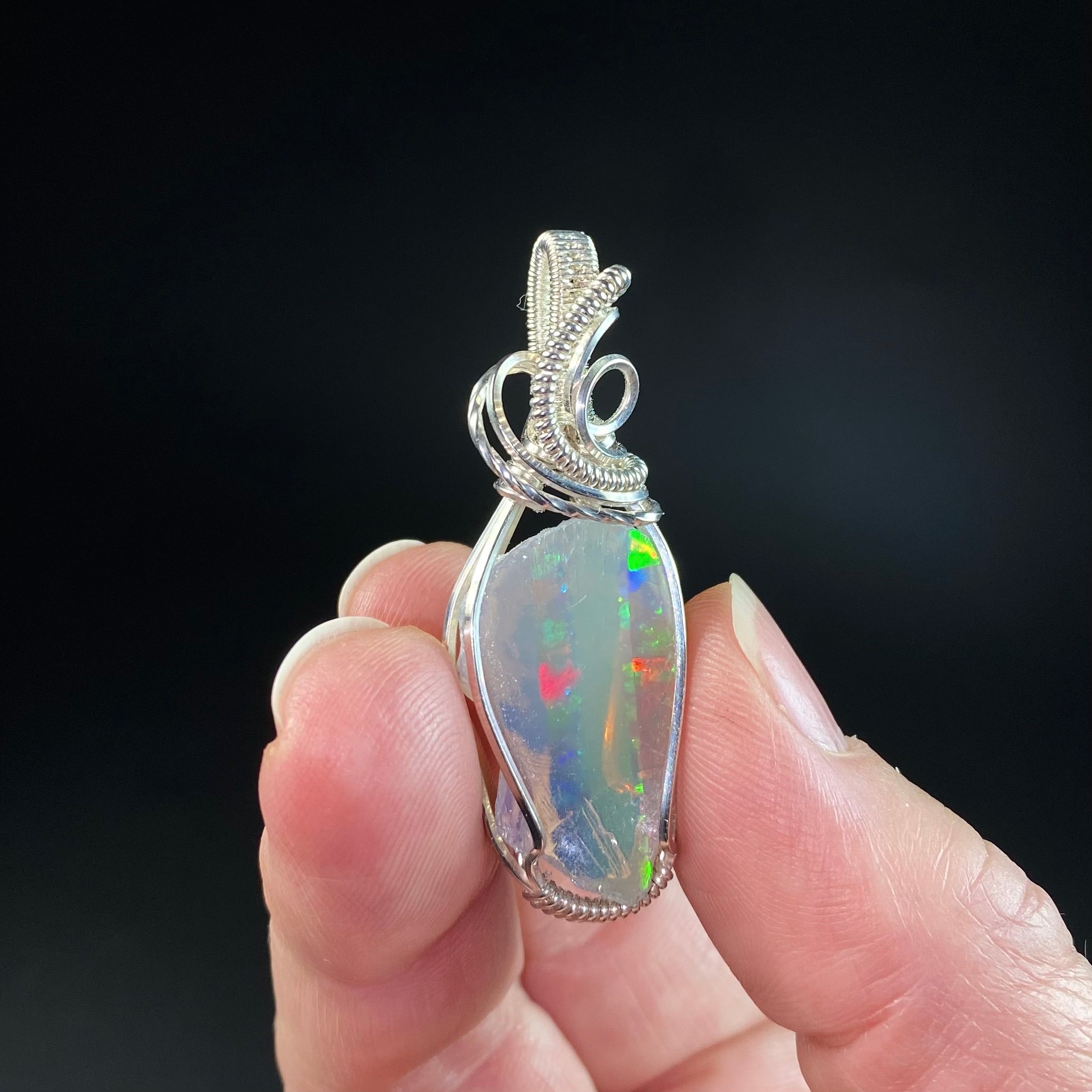 Ethiopian Welo Opal & Sterling Silver Wire Wrapped Pendant
