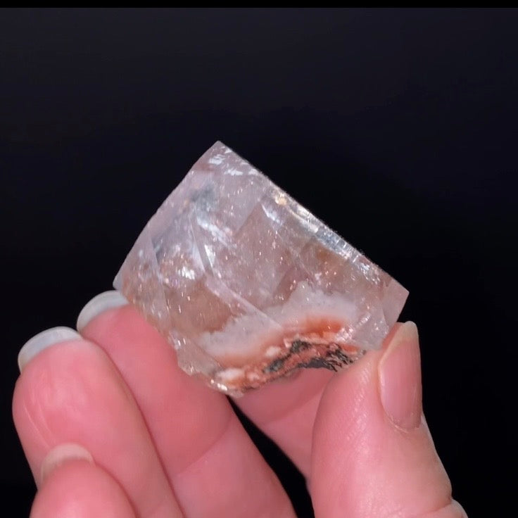 Clear Pseudo Cubic Apophyllite Crystal Red Hematite Phantom - High Vibration Crystals and Minerals
