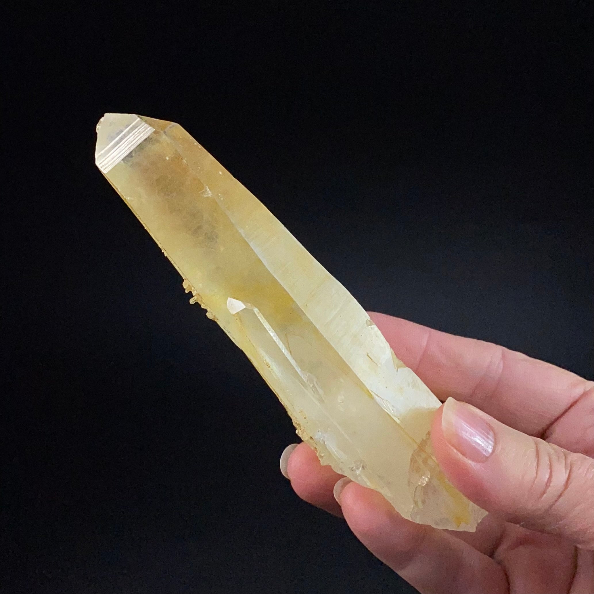 Trigonal Habit Golden Quartz Crystal with Natural Yellow Iron Oxide Surface Coating