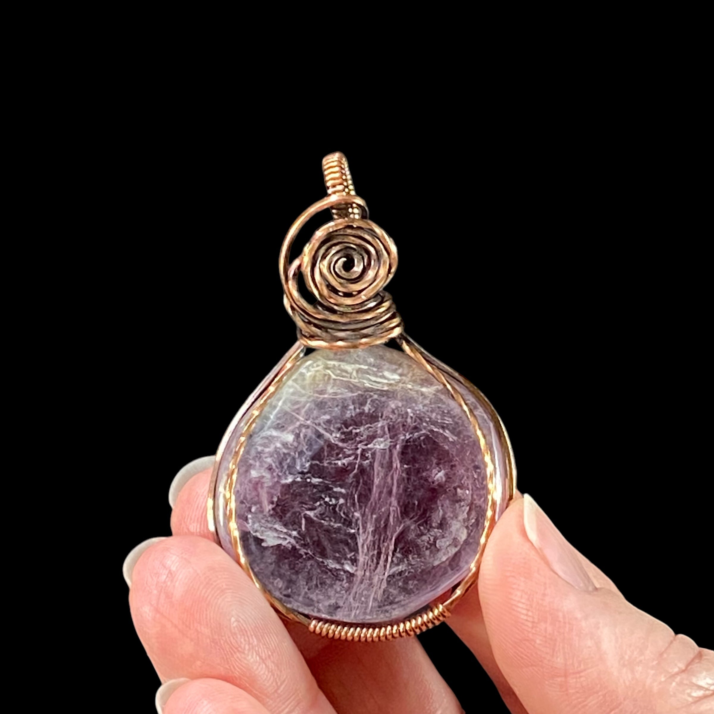 Lepidolite Mica and Copper Handmade Wire Wrapped Pendant