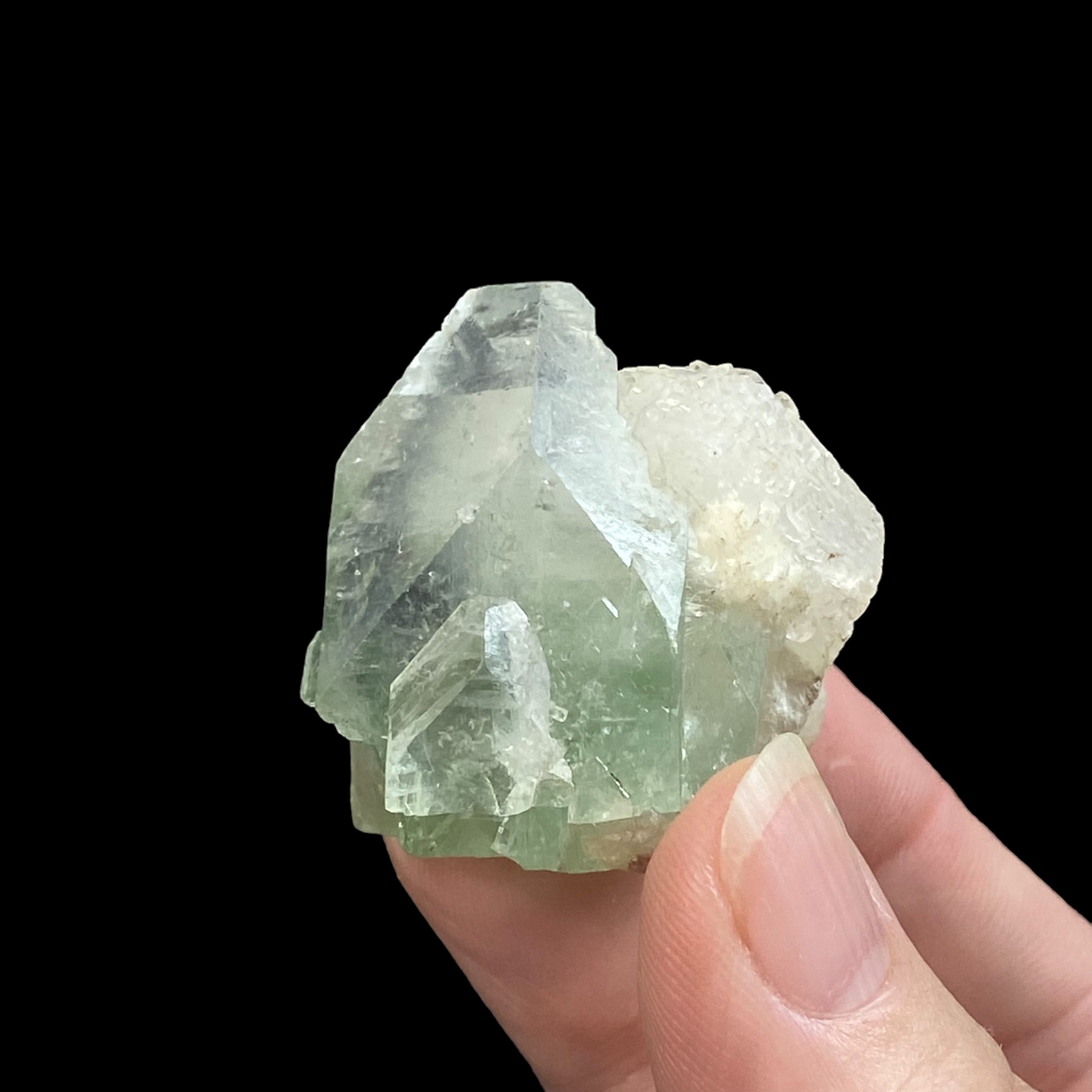 Green and Clear Apophyllite Crystal with Stilbite from Jalgaon, Maharashtra, India