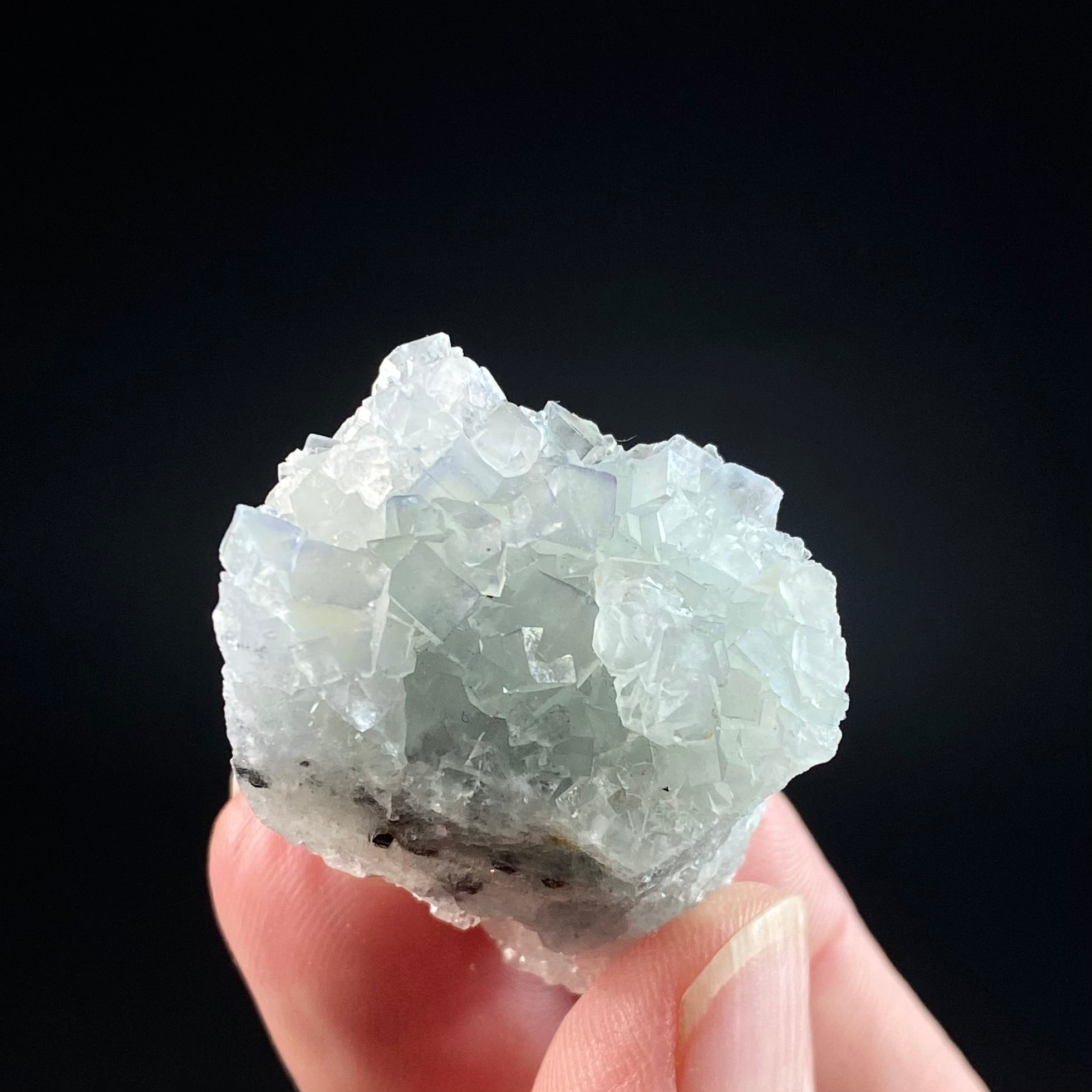 Pale Green Cubic Fluorite Cluster from El Hammam Mine, Morocco