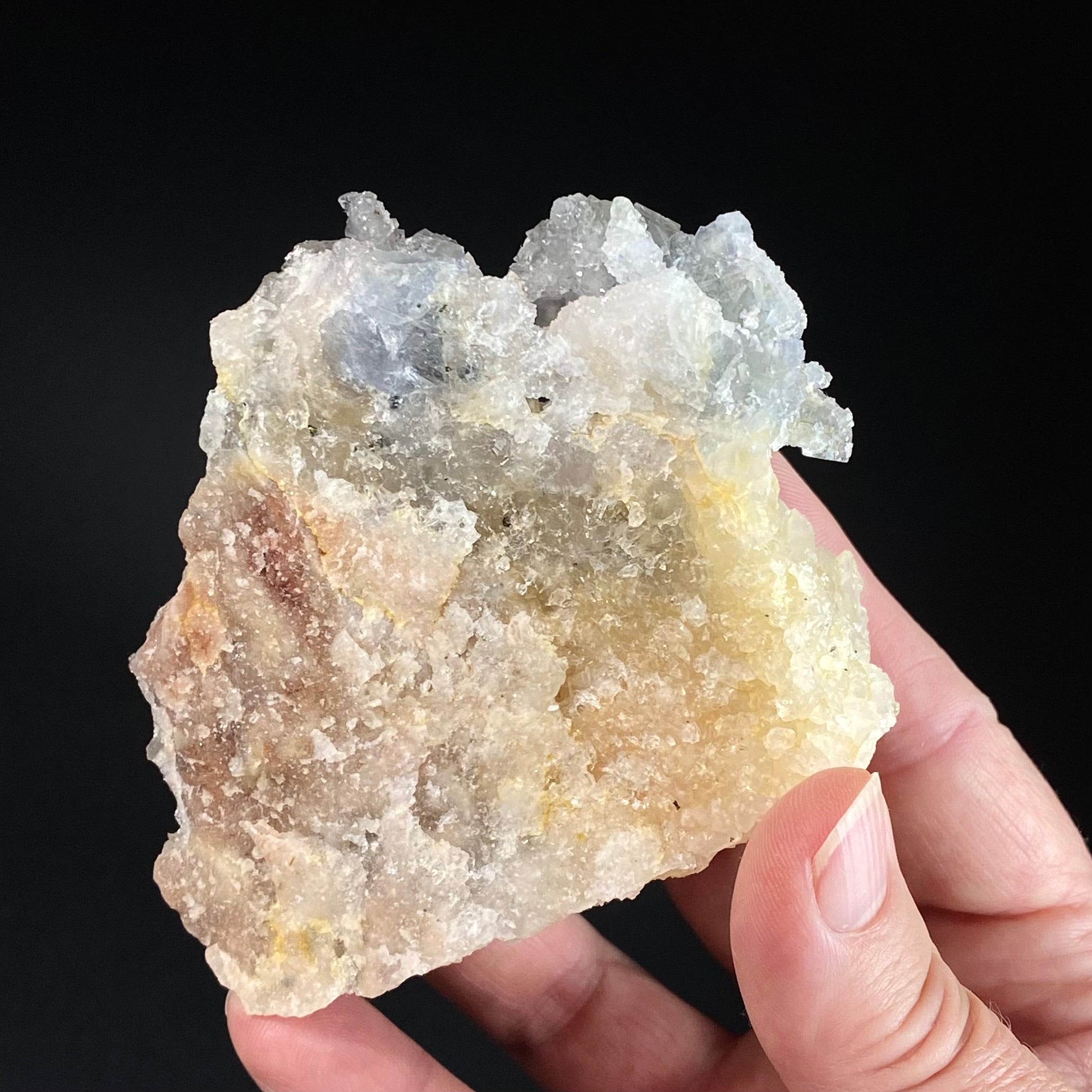 Pale Green Gray Cubic Fluorite Cluster with Amethyst