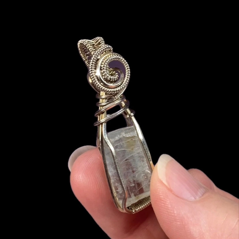 Aquamarine Crystal & Sterling Silver Handmade Wire Wrapped Pendant