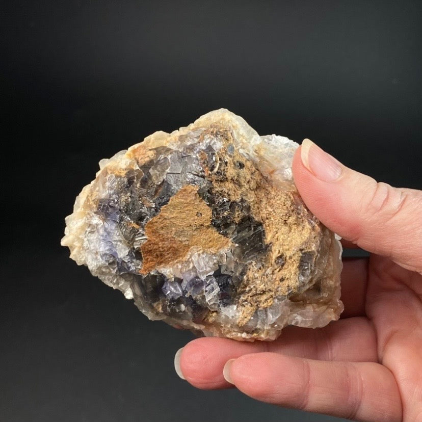 Scalenohedral DogTooth Calcite on Blue Purple Fluorite Matrix, UV Reactive, Fluorescent