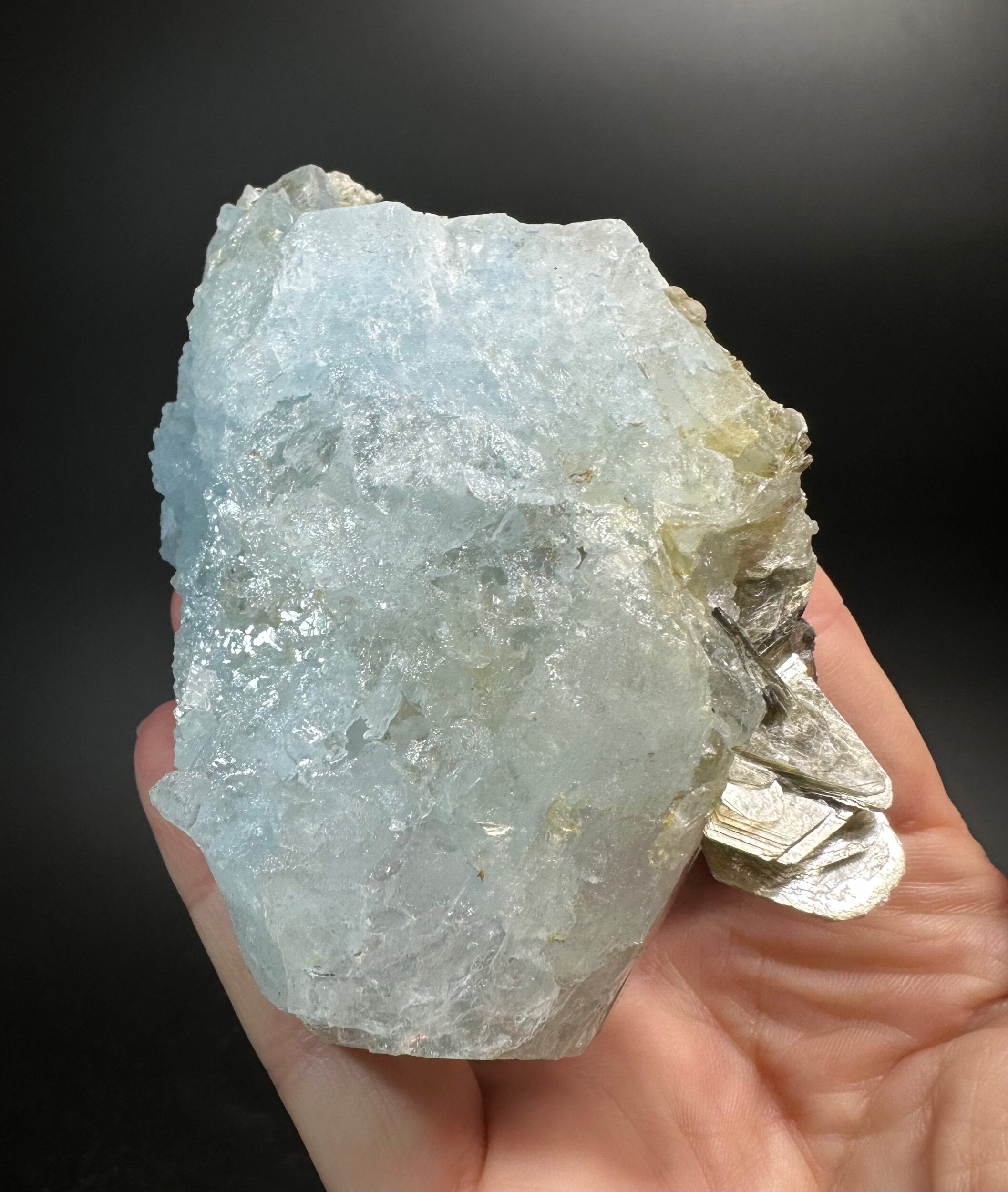 Etched Aquamarine Crystal with Muscovite Mica