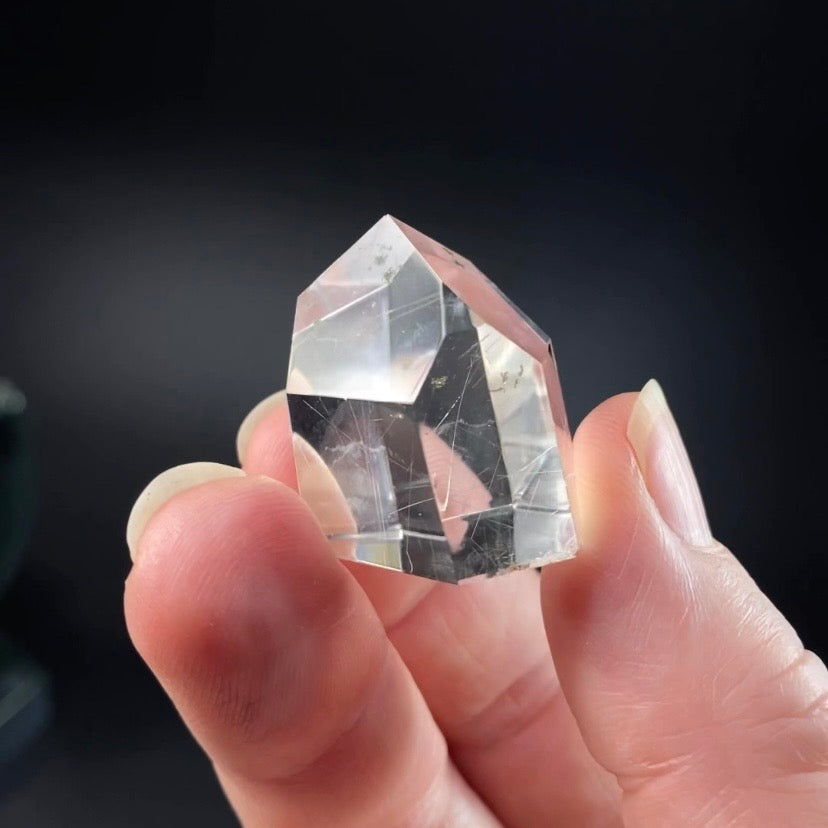 Polished Clear Quartz Crystal with Silver Rutile from Minas Gerais, Brazil