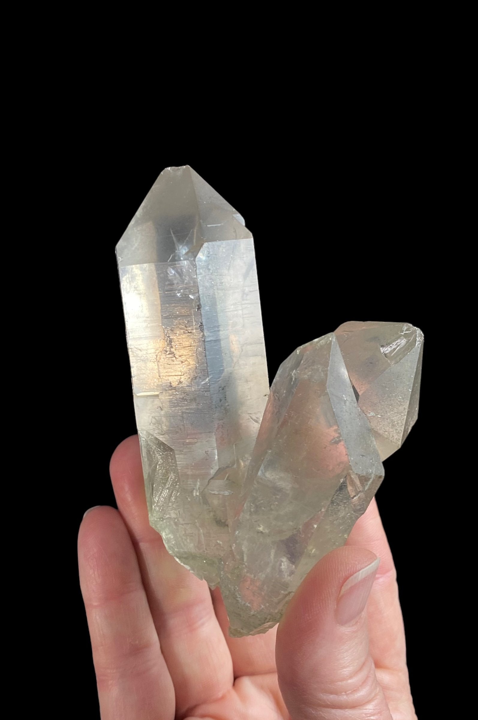 Chlorite Coated Quartz Crystal Cluster