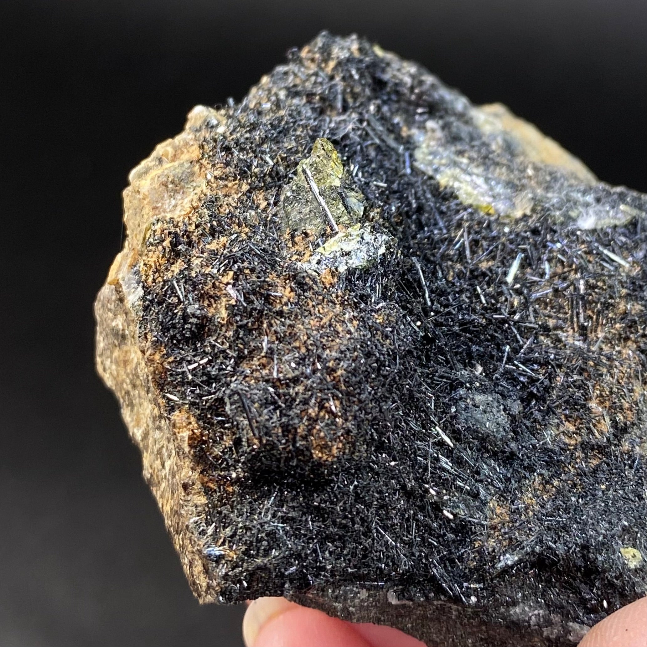 Green Titanite Sphene Crystal with Rutile on Matrix