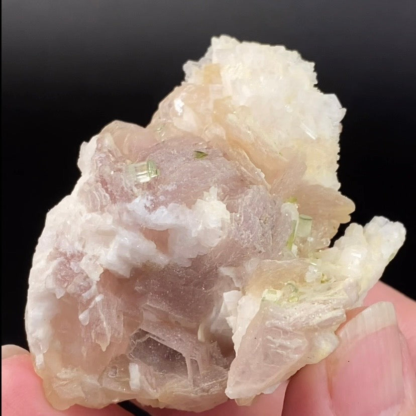 Pale Green Tourmaline Crystals & Lepidolite Mica on Feldspar