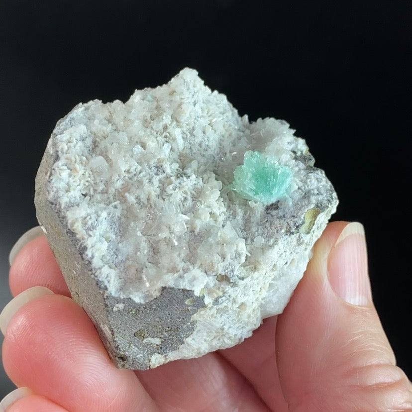 Green Apophyllite Crystal Cluster with Stilbite on Trimmed Basalt Matrix