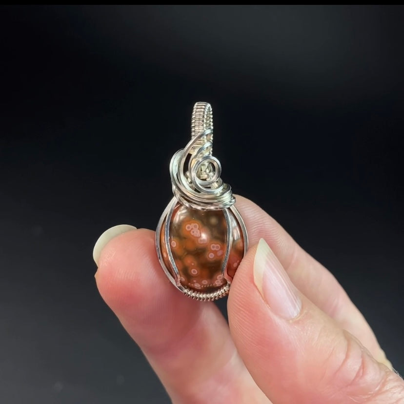 Ocean Jasper and Sterling Silver Wire Wrapped Pendant