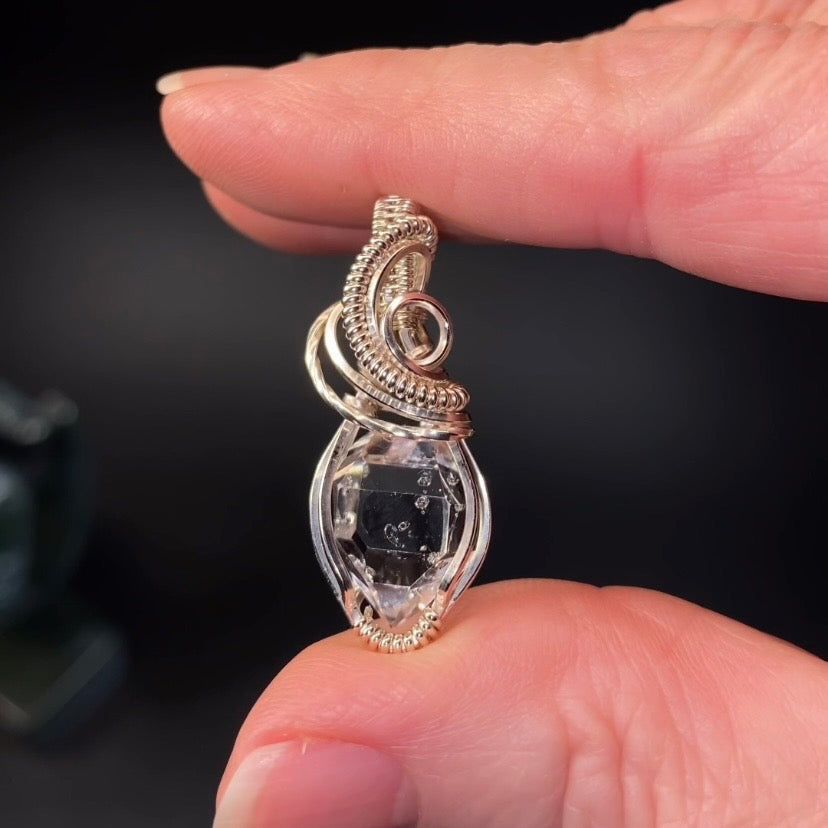 Herkimer Diamond Quartz & Sterling Silver Wire Wrapped Pendant