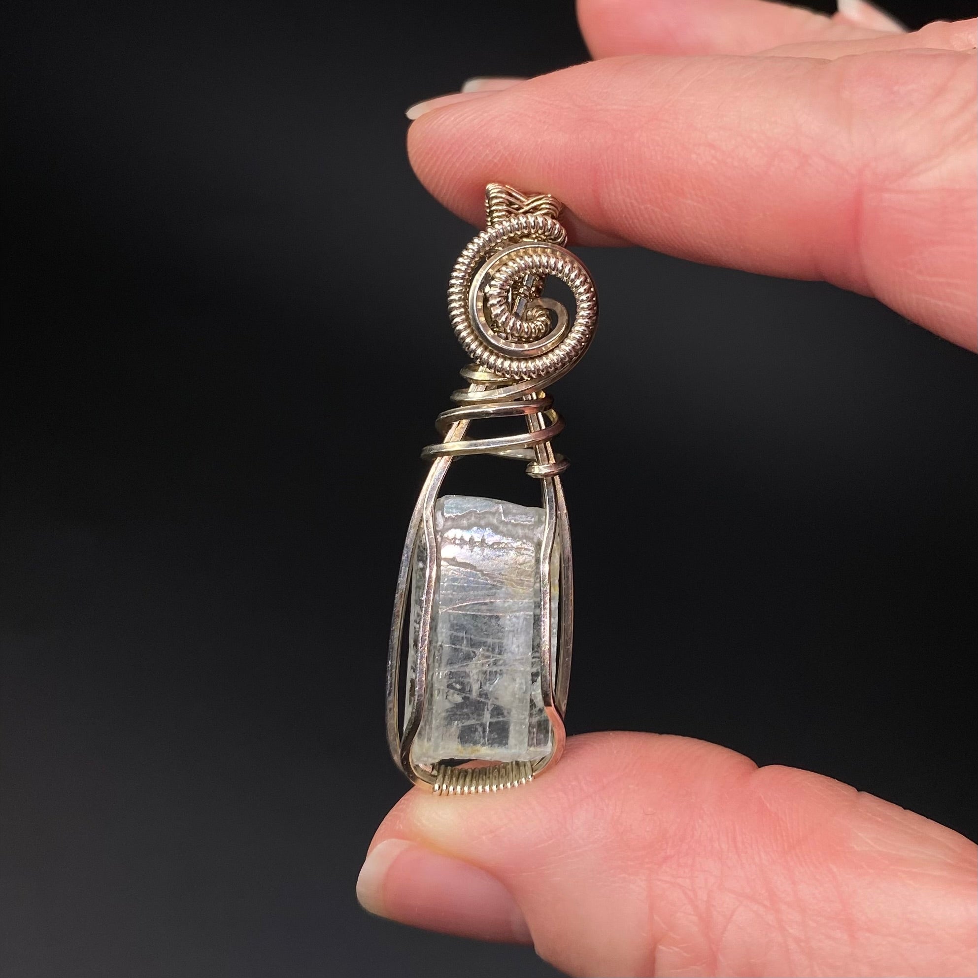 Aquamarine Crystal & Sterling Silver Handmade Wire Wrapped Pendant