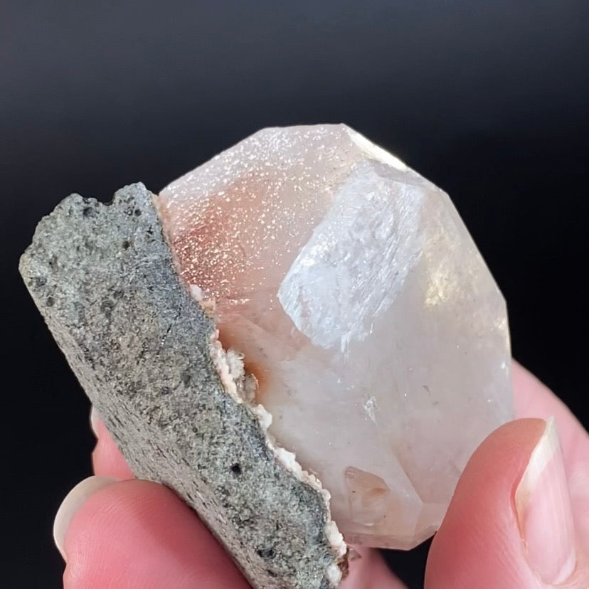 Clear Pseudo Cubic Apophyllite Crystal Cluster with Red Hematite Inclusions